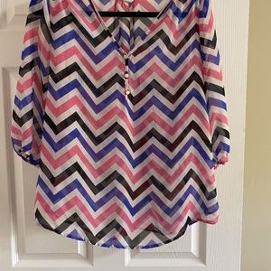 Gingham Style Blue / Pink / Black / White Sheer Blouse by Self Esteem